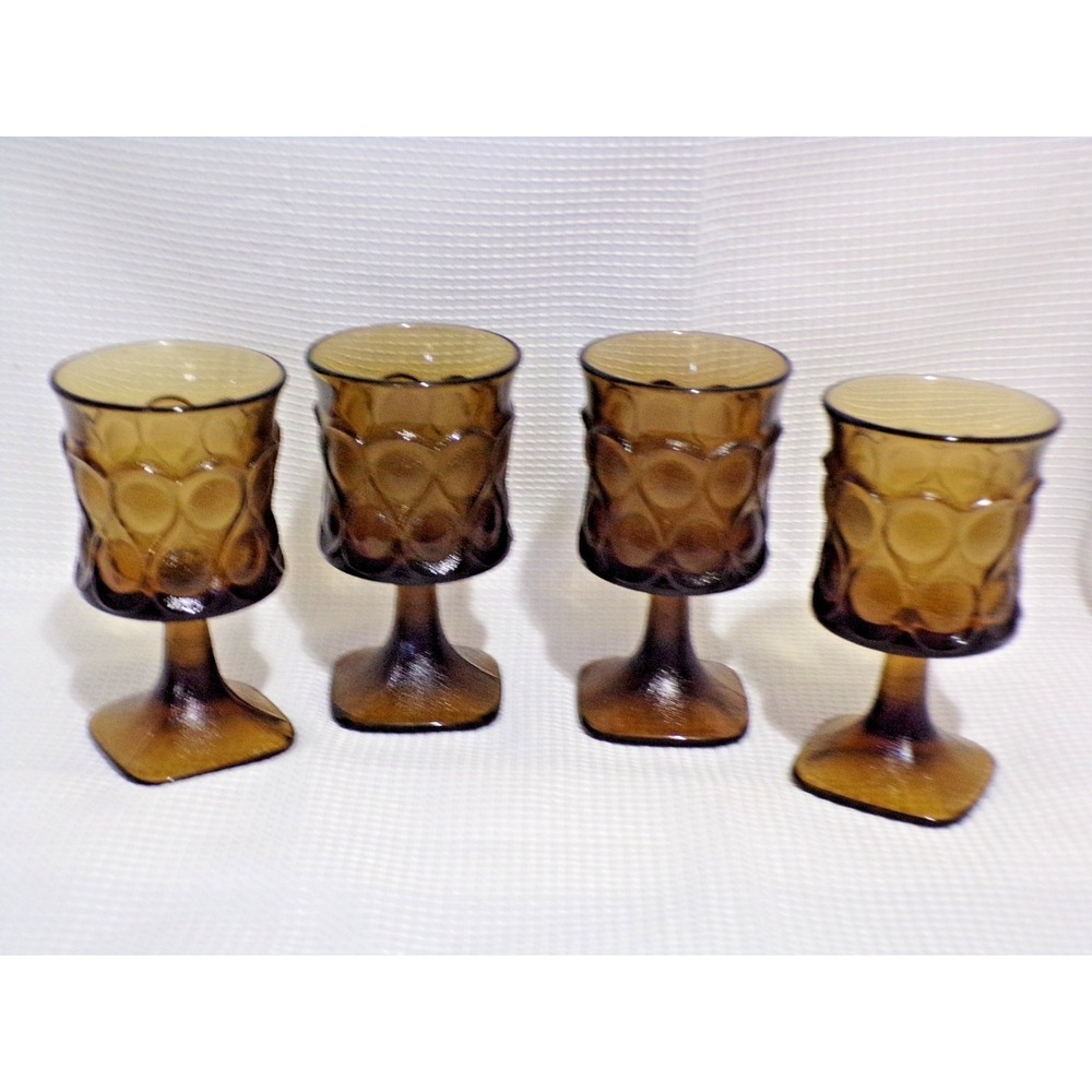 Vintage Noritake Spotlight‎ Walnut Color Glass Water Goblets Thumbprint Set of 4